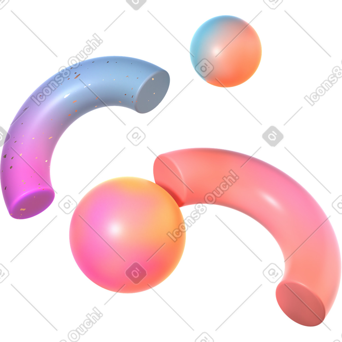Ilustración Partes flotantes de toros y esferas en estilo 3D Glassy a descargar en PNG SVG
