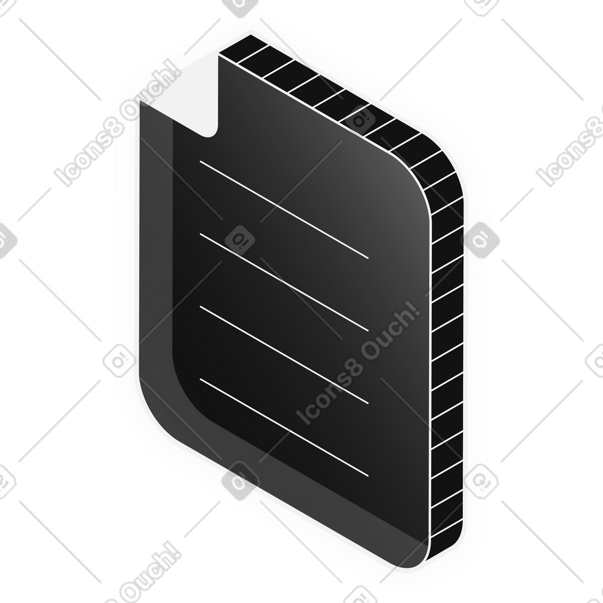 Digital document icon with lined paper page illustration in Inverse style download in PNG, SVG