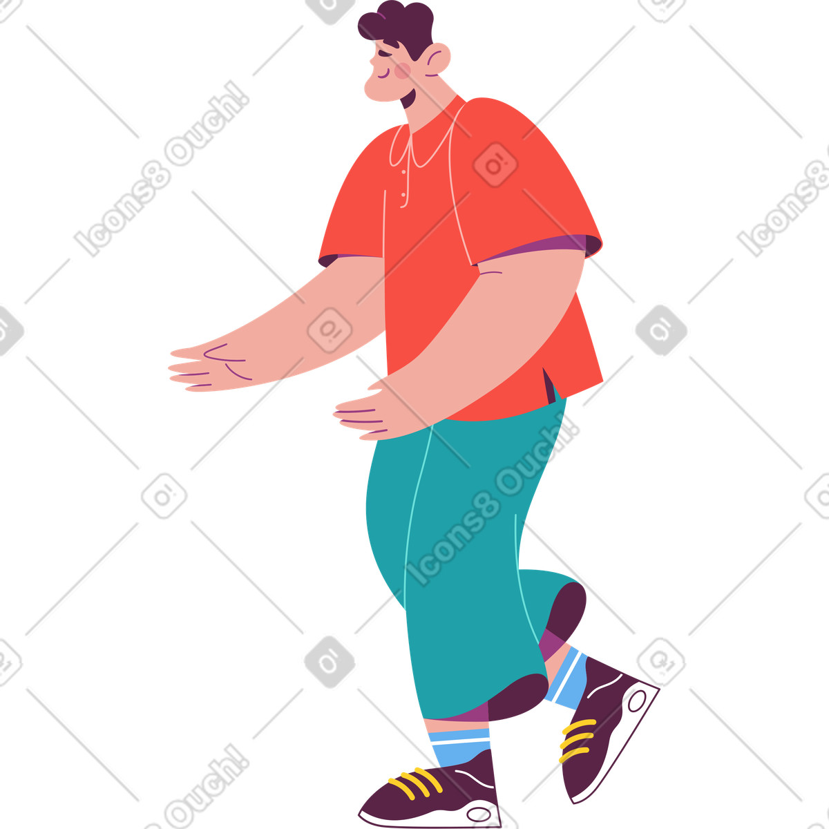 Ilustración El hombre feliz camina y su brazo está extendido en estilo Sammy a descargar en PNG SVG