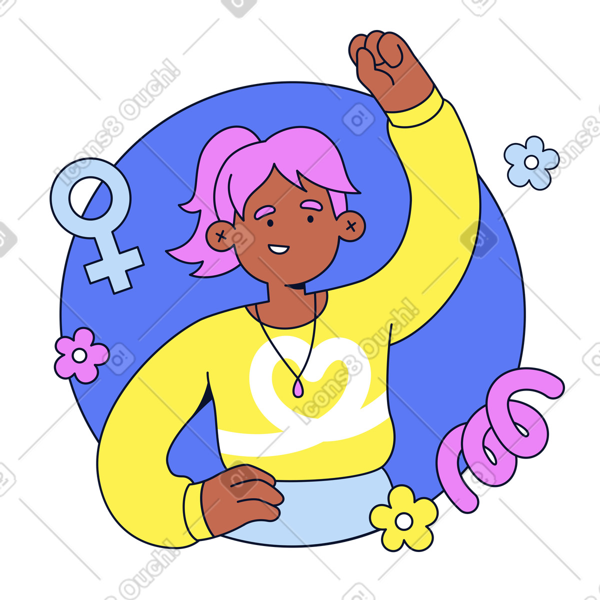 Gender rights and female solidarity, Celebrating women's achievements empowerment illustration in Flexy style download in PNG, SVG