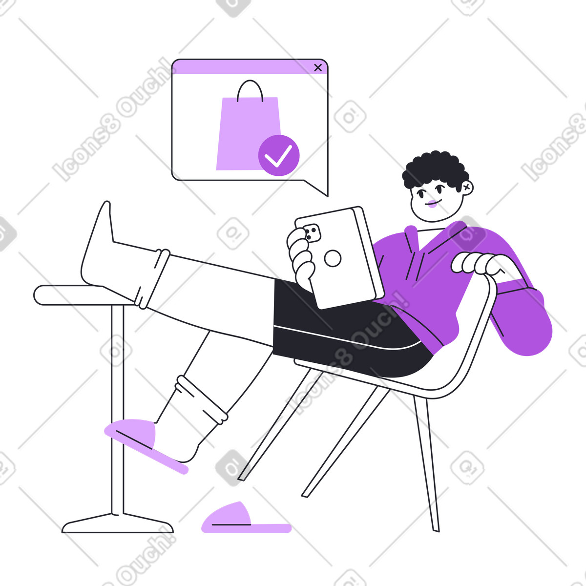 Casual online purchase via tablet, digital retail and home shopping animated illustration in Grapy style download in GIF, Lottie (JSON), AE