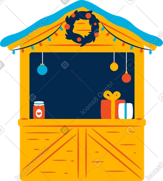 Stand de marché de noël avec couronne de noël PNG, SVG