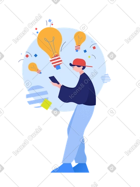 Man with phone creating ideas PNG, SVG
