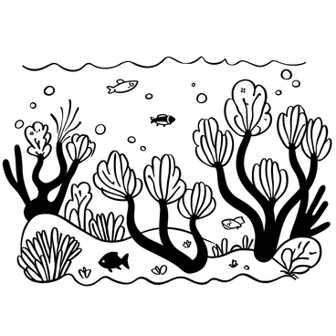 A detailed underwater scene featuring multiple "anemone flowers" with flowing tentacles, swaying gently in the ocean current. Sunlight filters through the water, creating patterns of light and shadow on the sandy ocean floor. Various types of fish swim around the anemones, some darting in and out of their tentacles. In the background, intricate coral formations provide structure and habitat for the marine life. Small bubbles rise towards the surface, adding movement to the tranquil environment.