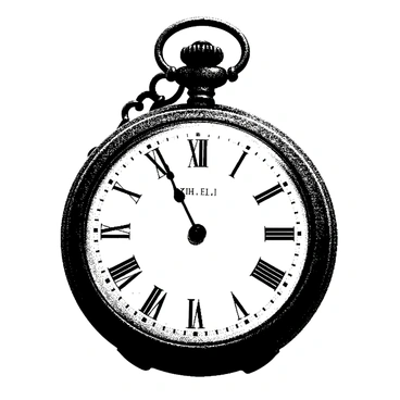 A vintage pocket watch is displayed prominently. The watch has an ornate outer case featuring an intricate "fern design" that wraps around the surface. The clock face shows Roman numerals with decorative hands. A fine chain is attached to the top, elegantly resting beside the watch. The surface of the watch reflects light subtly, enhancing the details of the fern pattern.