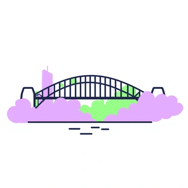 A scene of the Sydney Harbour Bridge partially shrouded in mysterious fog. The arches of the bridge stand tall and prominent, their details visible despite the obscuring mist. The fog drapes softly around the structure, creating an ethereal atmosphere. In the background, the silhouettes of the city skyline can be seen emerging through the haze. The water beneath reflects the dim outlines of the bridge and the surrounding area, adding to the sense of mystery.