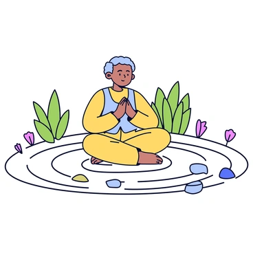 A person in a Zen garden, practicing deep breathing amidst raked sand patterns