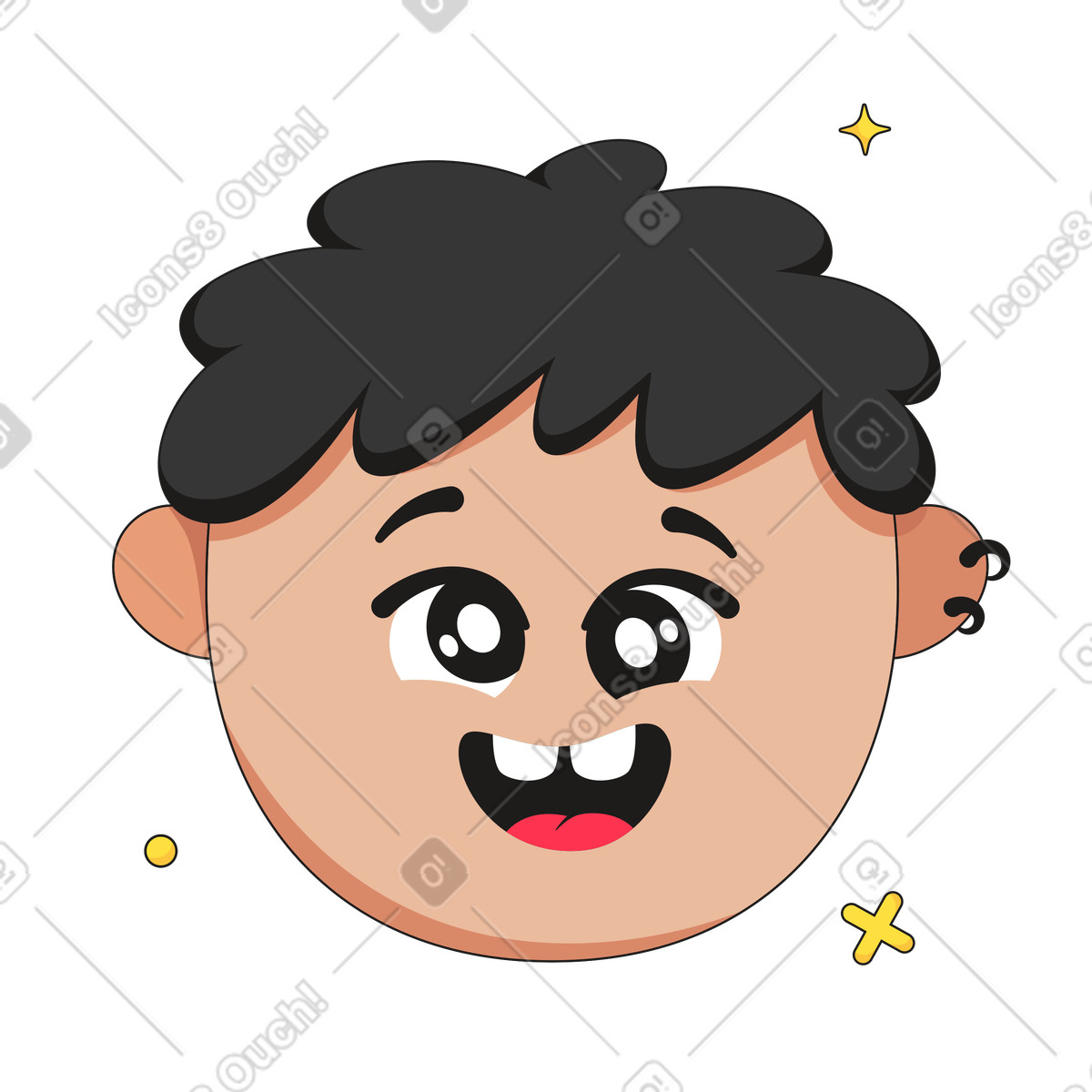 Ilustração de Garoto pateta com cara doido em no estilo Moji para baixar em PNG, SVG