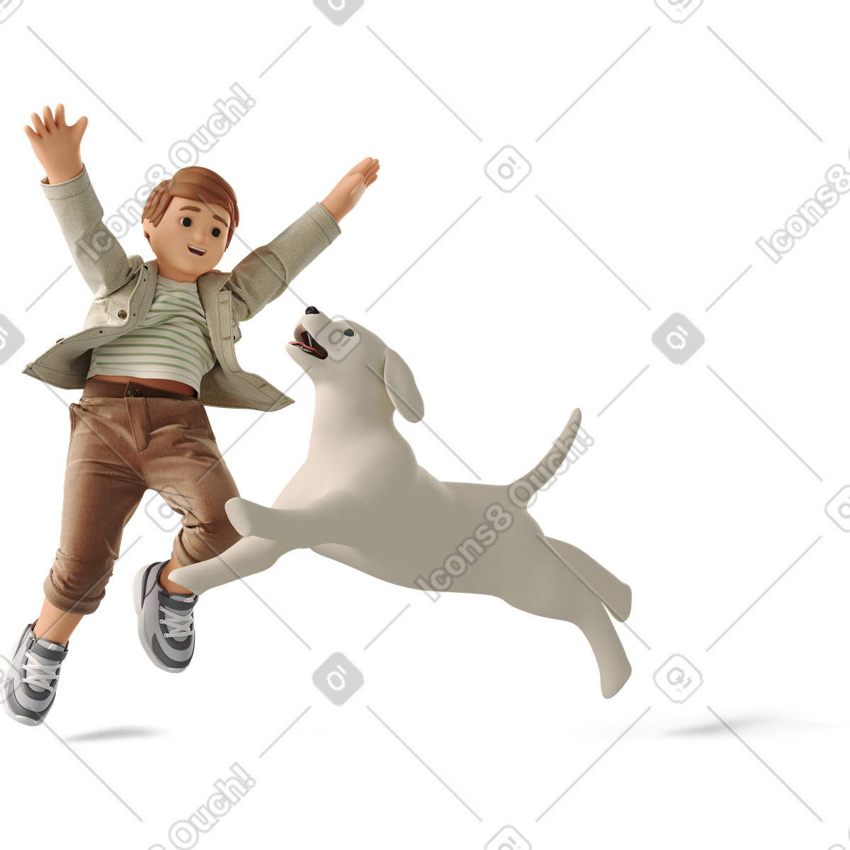 Little boy jumping with dog illustration animal clipart free vector PNG download
