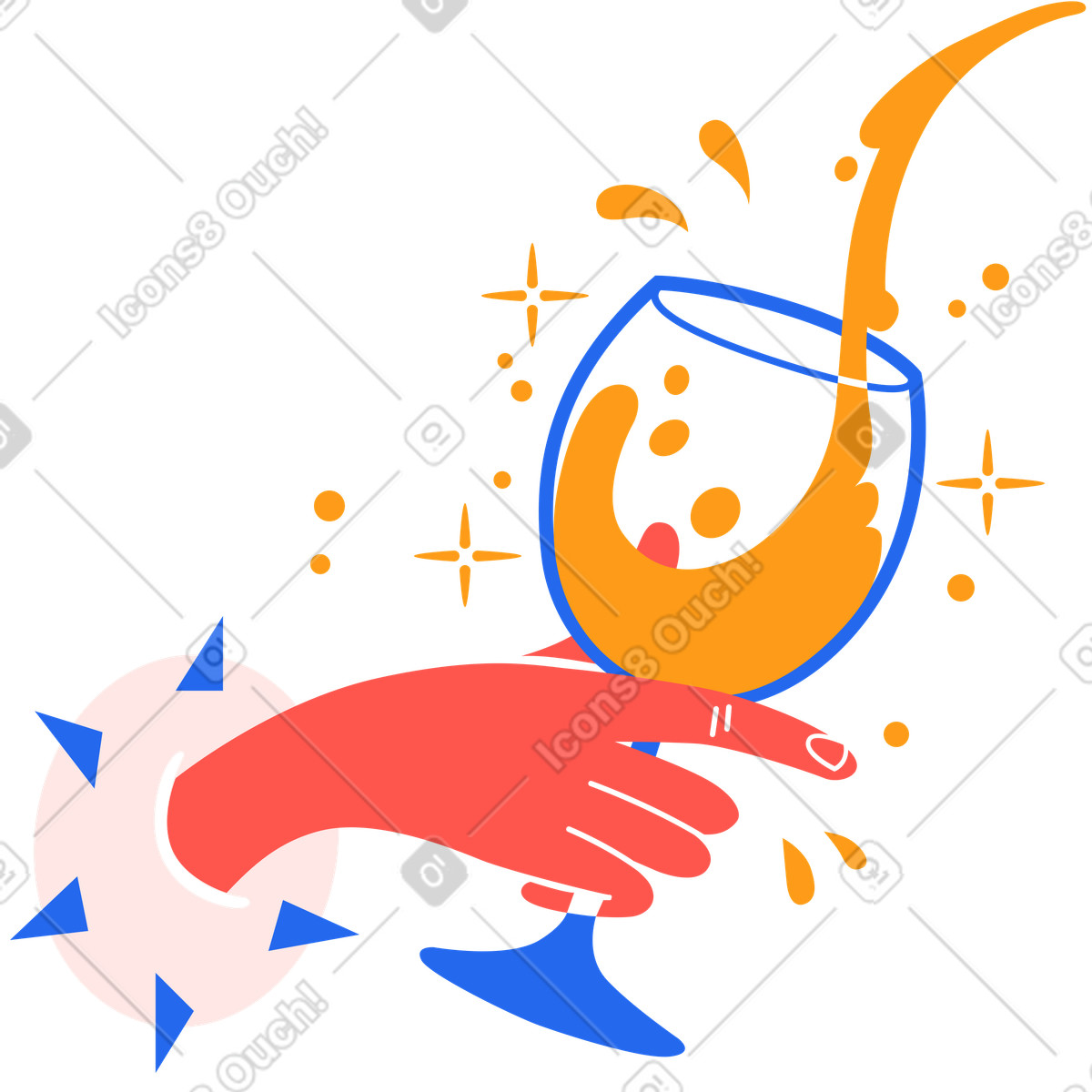 Hand holding a glass of champagne illustration in Kingdom style download in PNG, SVG