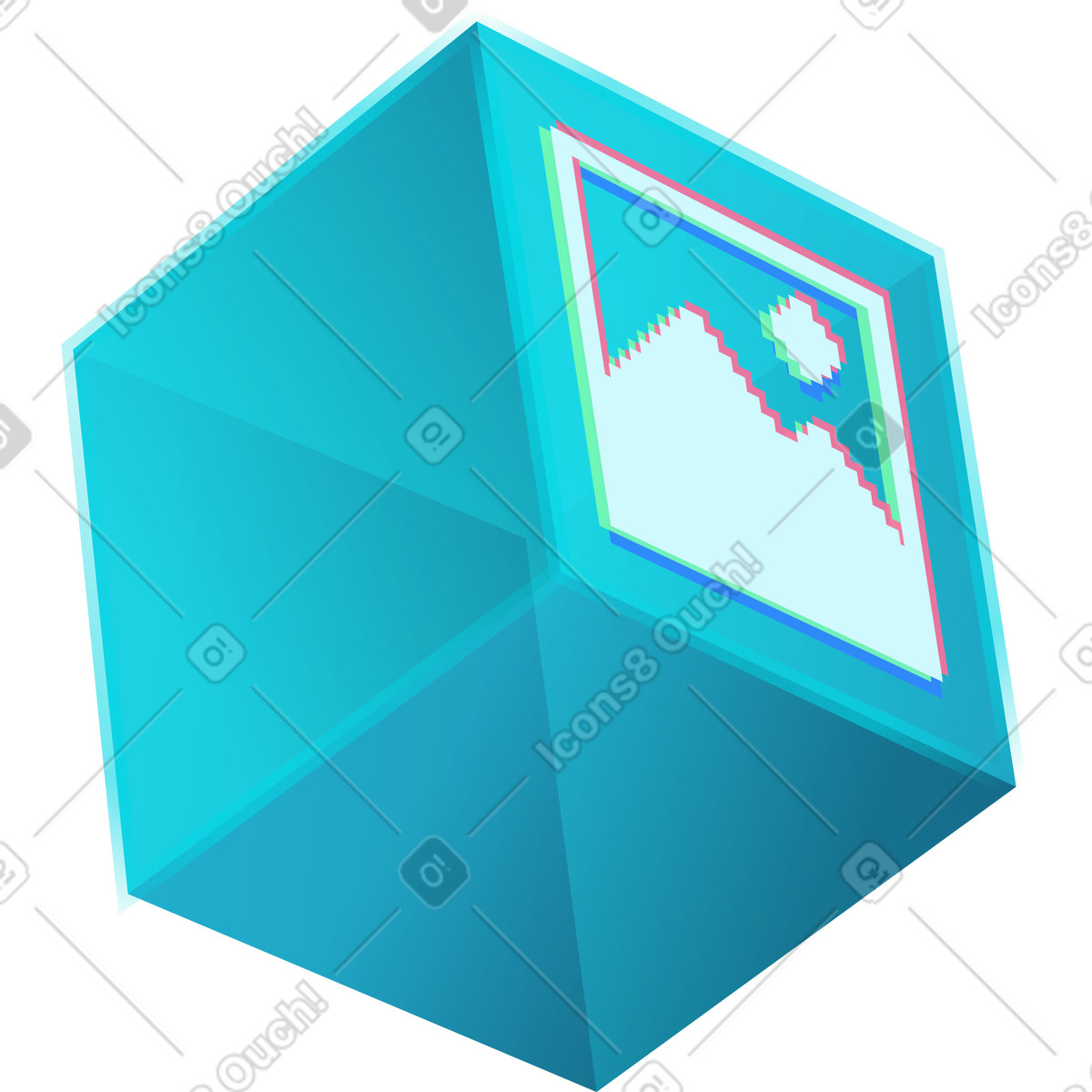 Ilustração de Cubo com uma imagem em no estilo Neon para baixar em PNG, SVG