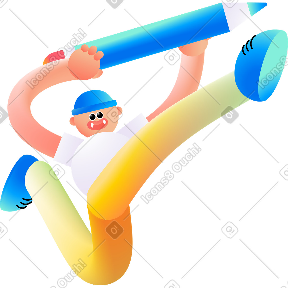 Jumping guy with a pencil illustration in Puffy style download in PNG, SVG