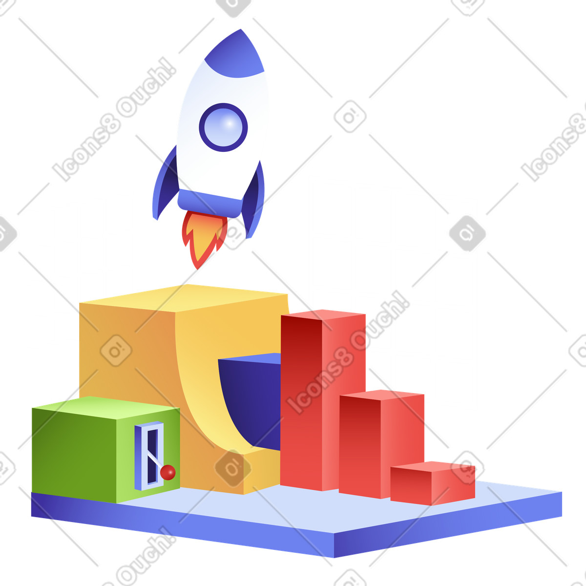 Startup launch and business analytics illustration in Levels style download in PNG, SVG