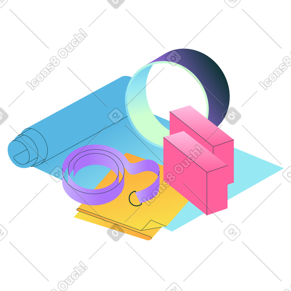Sports equipment for yoga: straps, mat, and blocks illustration in PNG, SVG