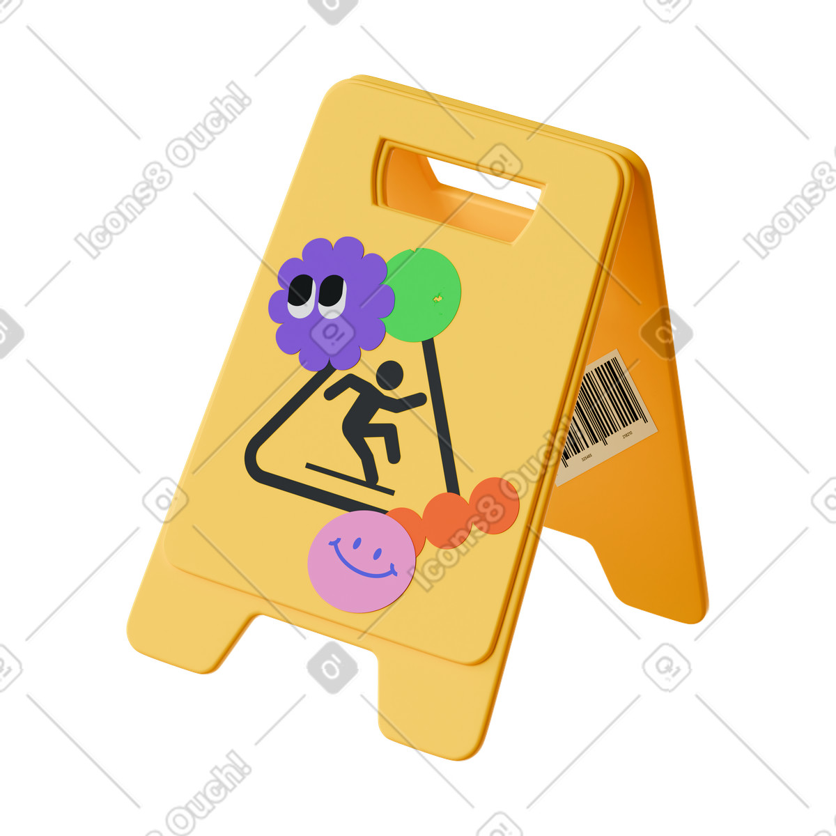 Wet floor sign illustration in 3D Stickle style download in PNG, SVG