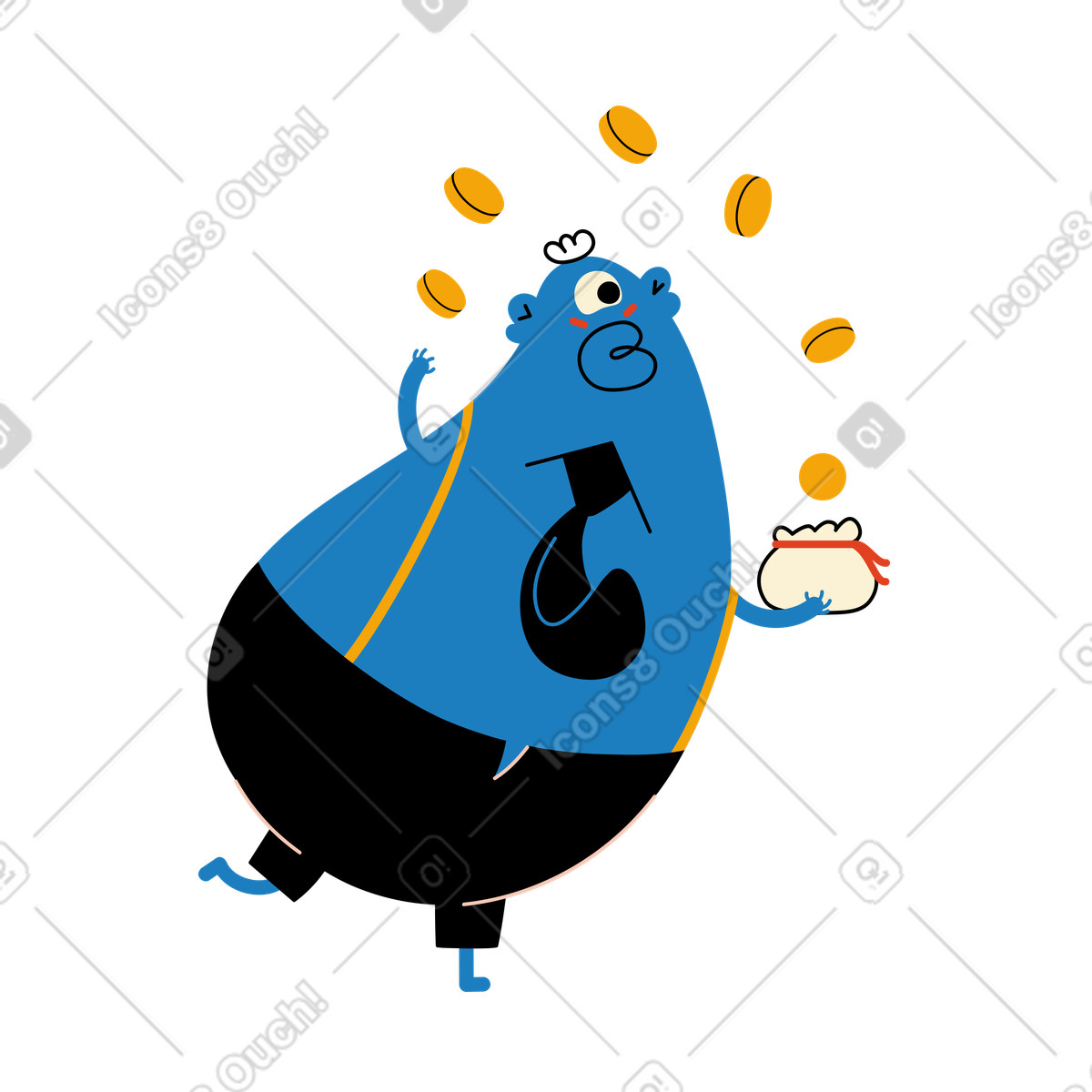 Jelly スタイルの キャラクターが財布のコインでジャグリング のイラストをPNG、SVG形式でダウンロード