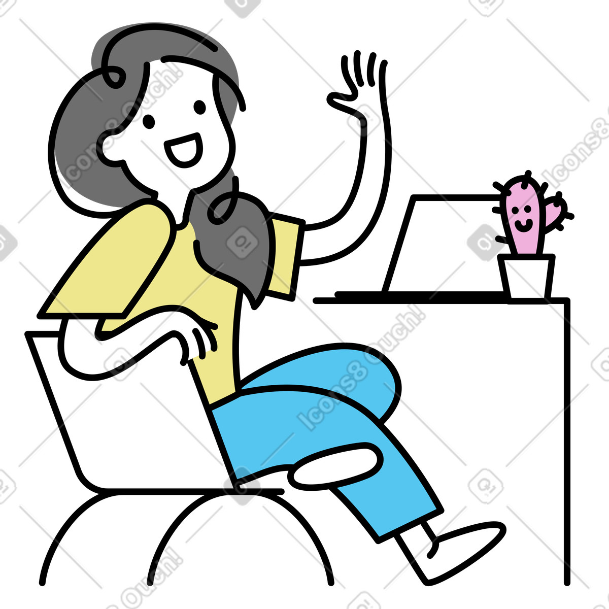Ilustração de Mulher se vira e acena olá em no estilo Mochi para baixar em PNG, SVG