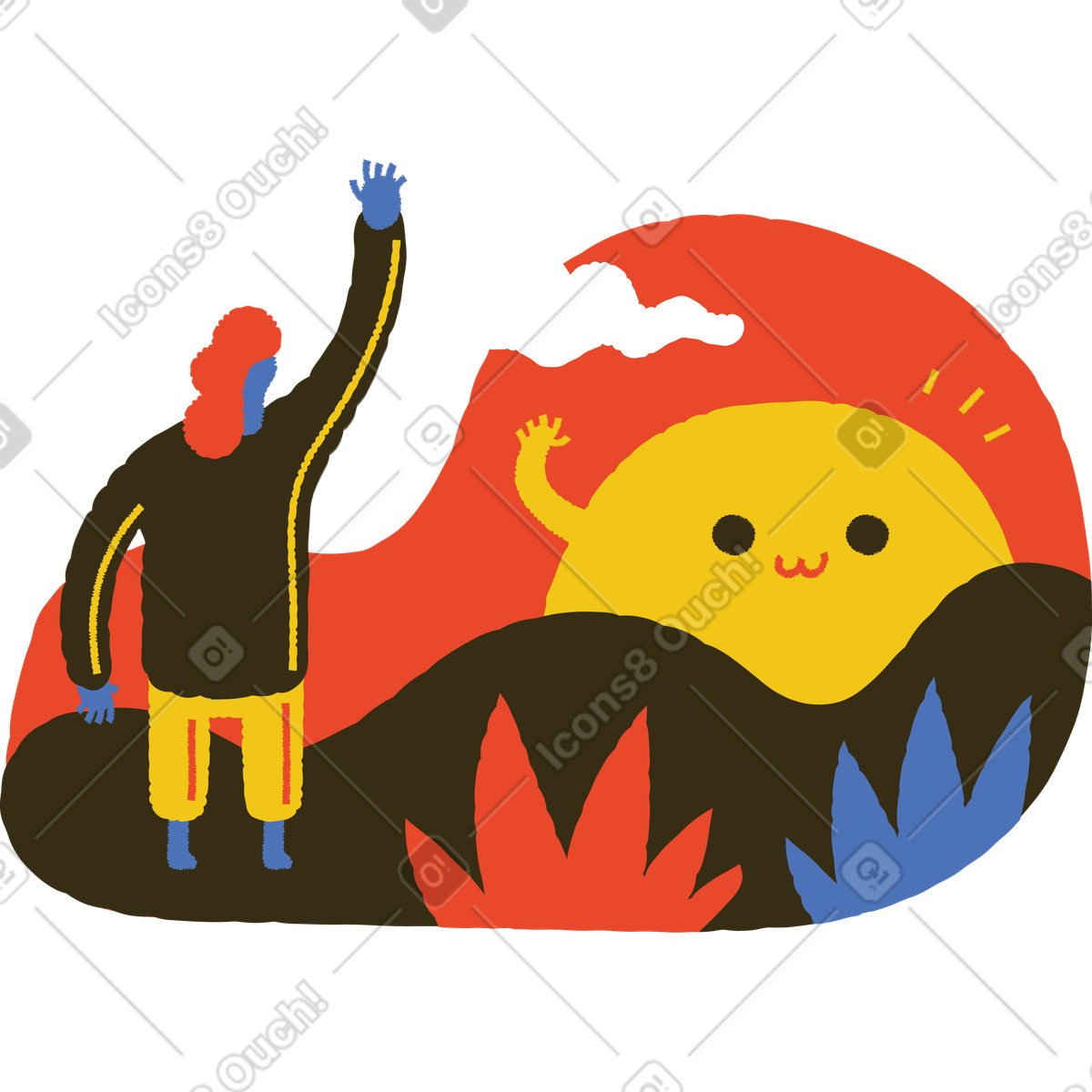 Bermuda スタイルの Waving goodbye to setting sun, Farewell or see you later concept のイラストをPNG、SVG形式でダウンロード