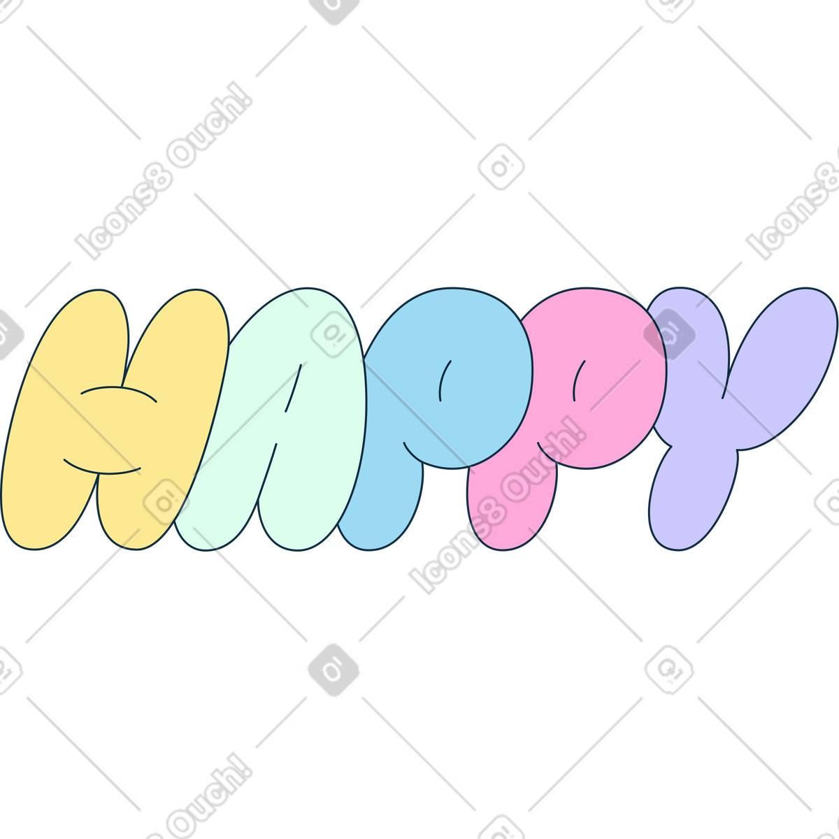 Ilustración Letras felices en estilo Bubble gum a descargar en PNG y SVG