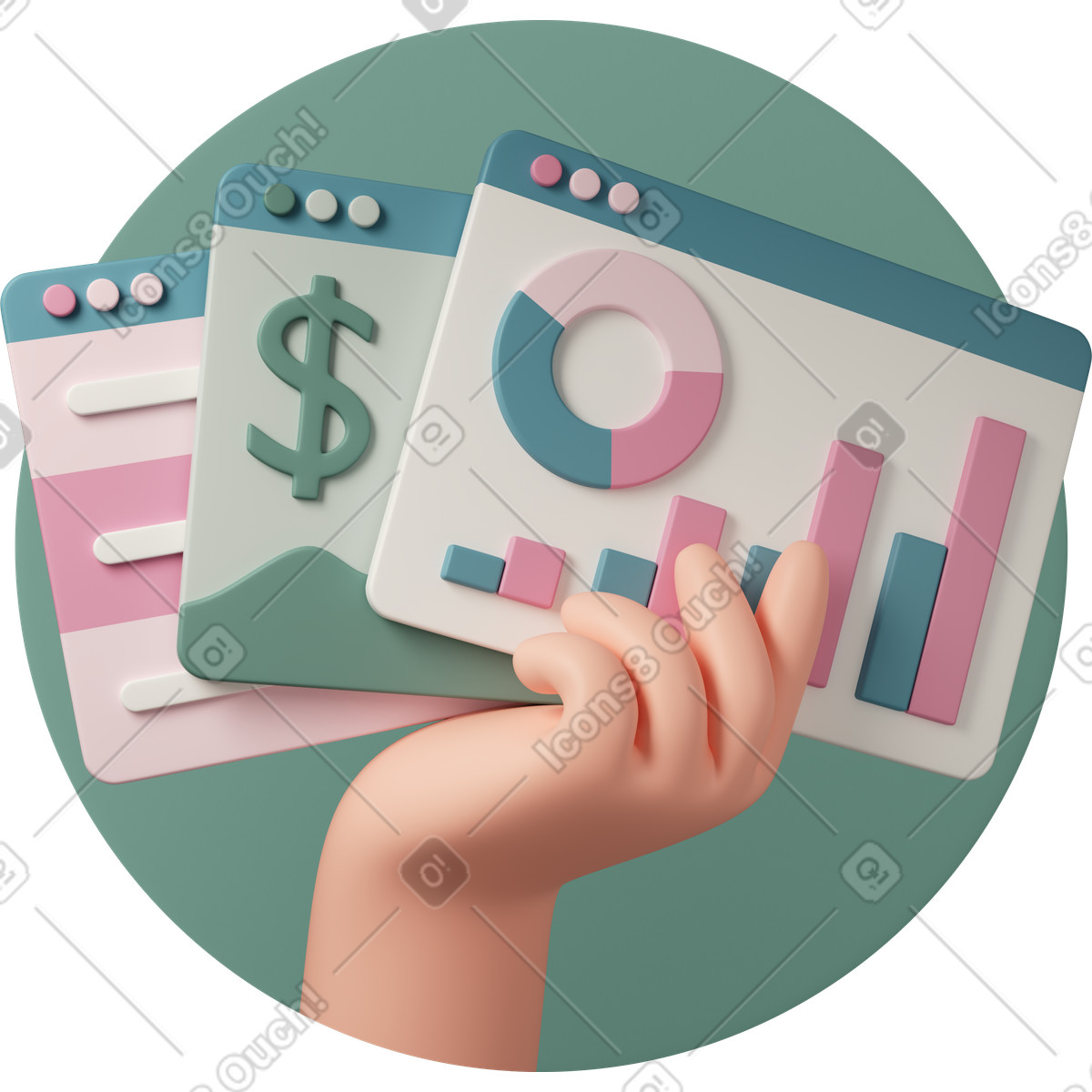 Cards with statistic charts illustration in PNG, SVG