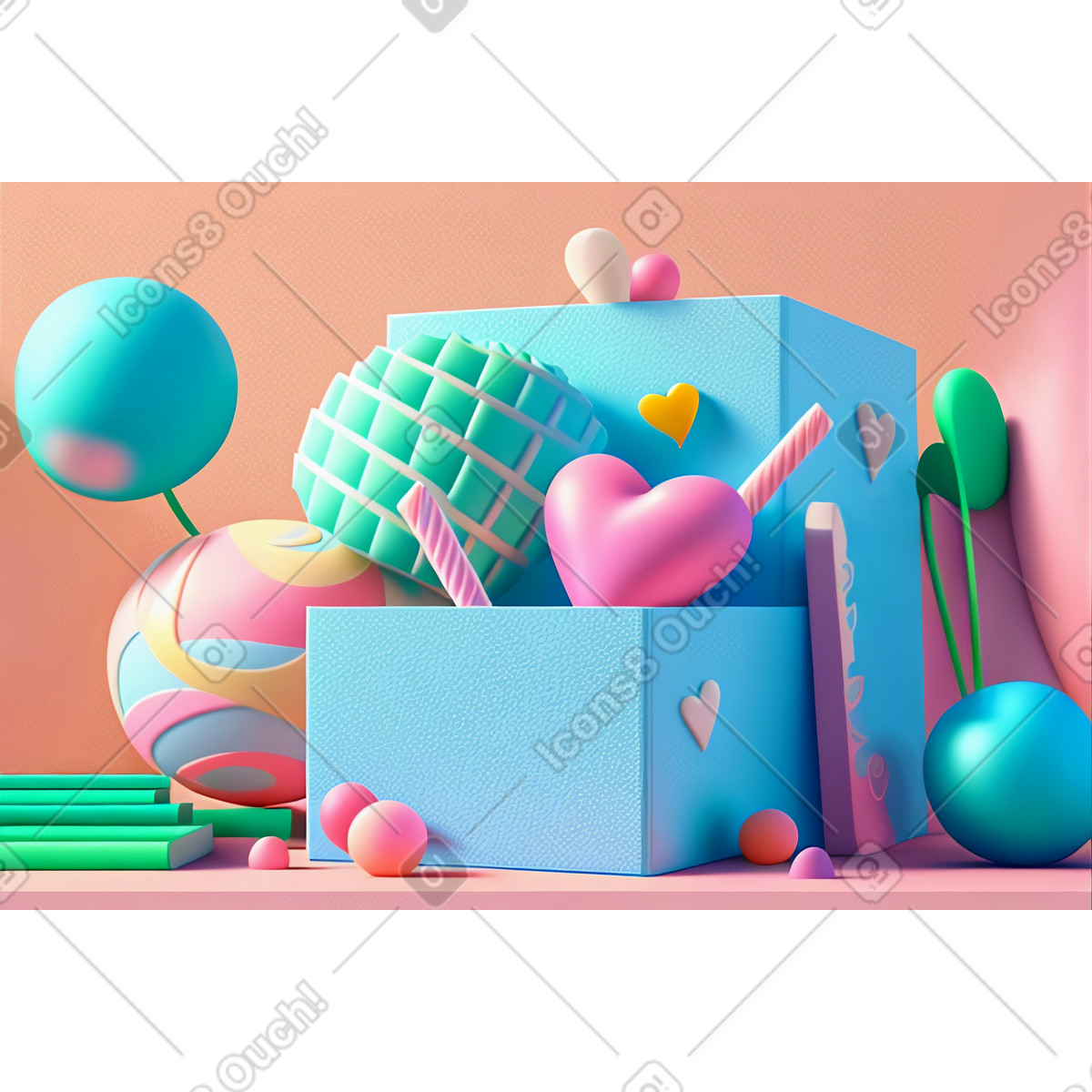 Priorità bassa di giorno biglietti s. valentino 3d con il contenitore regalo ed i cuori illustrazione in stile Experimental scarica in PNG, SVG
