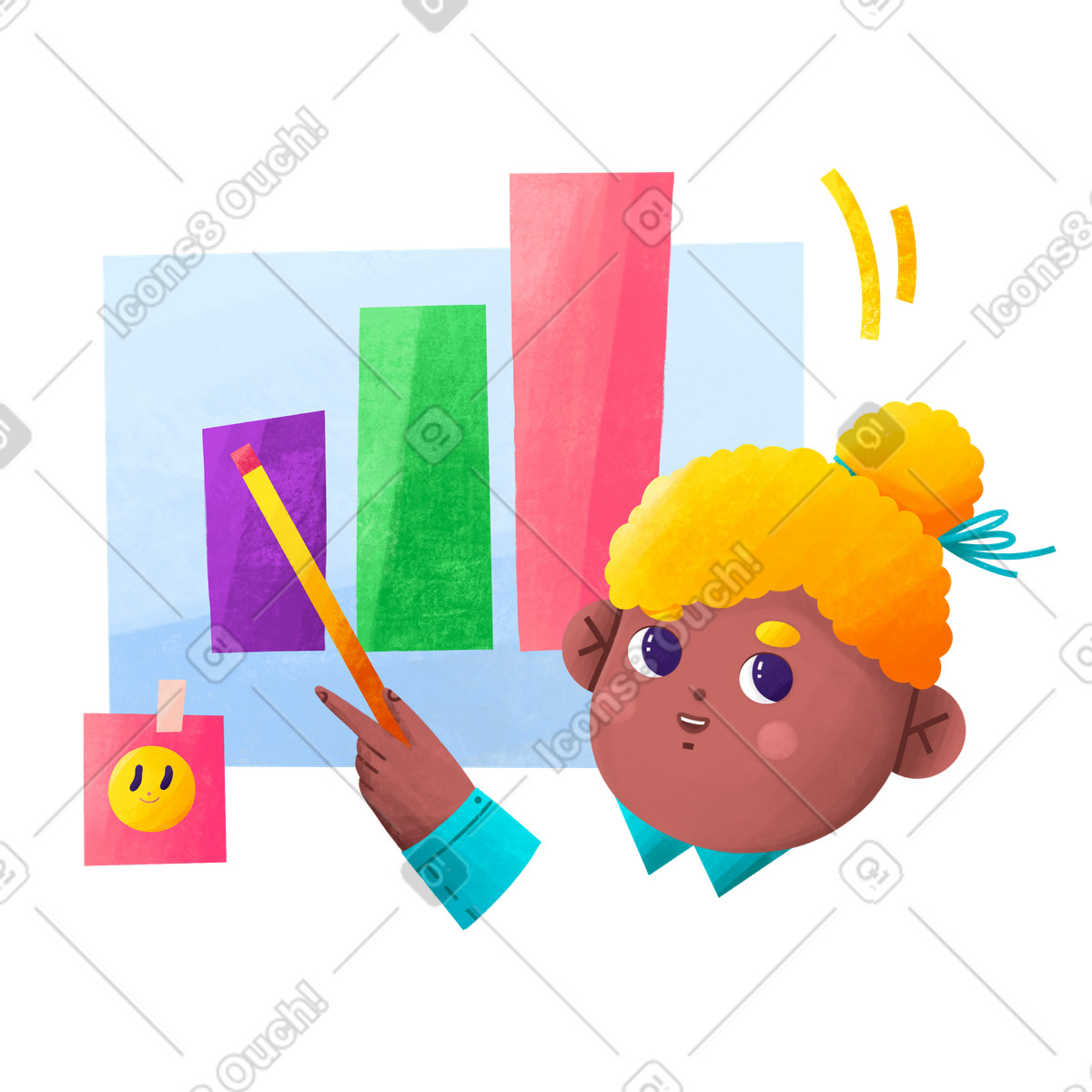 Bonbon 스타일의 교사는 그래프를 가리키는 수업을 설명합니다 일러스트레이션 PNG, SVG 다운로드