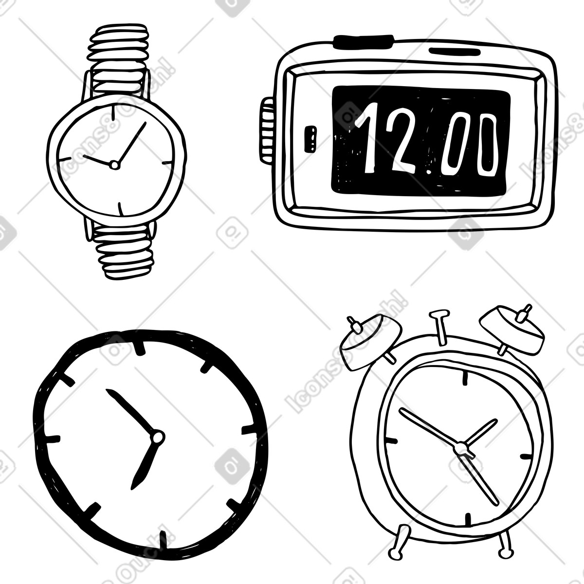 Orologio analogico, orologio, sveglia e digitale illustrazione in stile Marks scarica in PNG, SVG