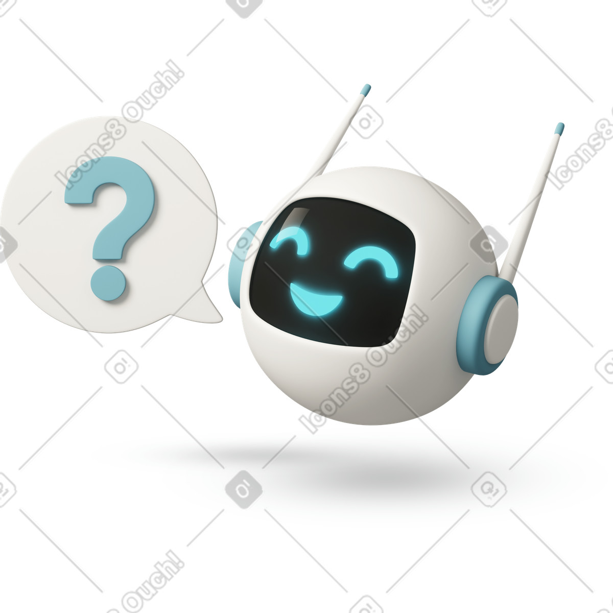 Ilustración Cute robot with question mark in speech bubble en estilo 3D Casual life a descargar en PNG y SVG