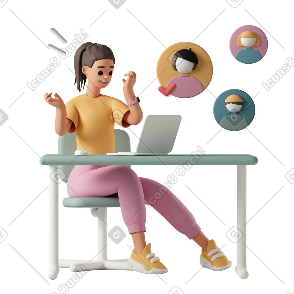 3D Casual life 스타일의 Recruiter woman having online interview 일러스트레이션 PNG, SVG 다운로드
