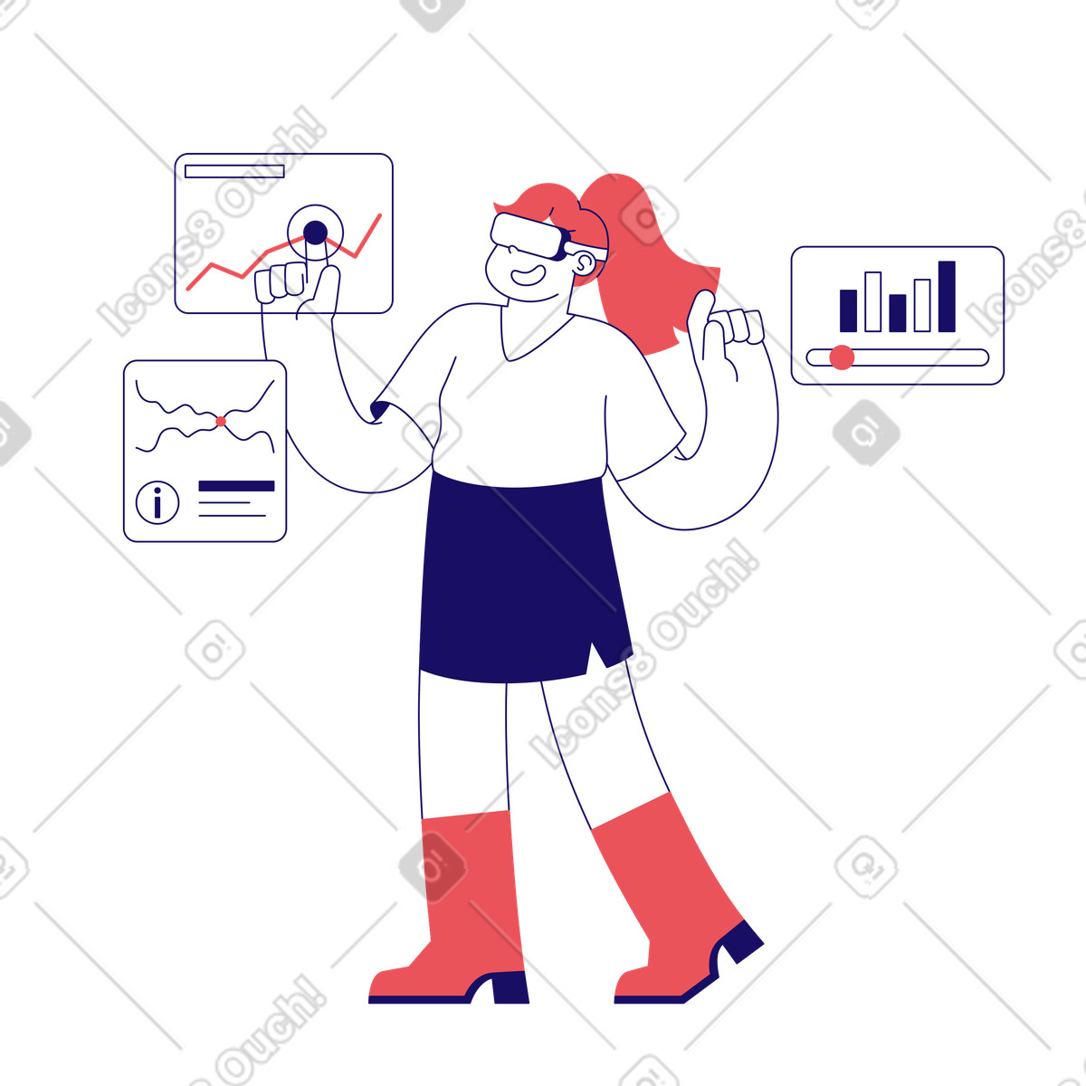 Ilustración animada Working with analytics in virtual reality en estilo Bendy a descargar en GIF, Lottie (JSON), AE