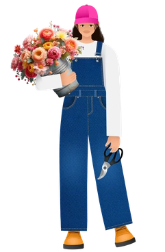 A woman holding a flower pot - Patchwork style illustration