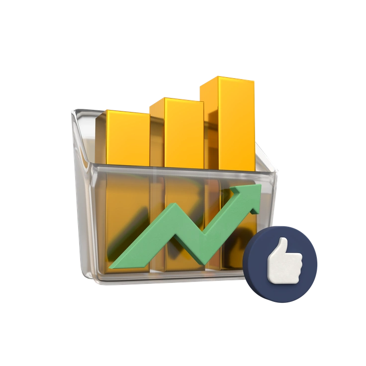 A bar graph with an upward trend - 3D Grid style illustration