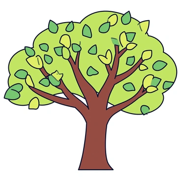 A tree with a thick brown trunk and extensive branches that stretch outwards. The branches are covered with vibrant green leaves that appear to be growing quickly. The leaves are various shades of green, giving a sense of vitality and life. The overall shape of the tree is wide and full, symbolizing abundance and growth. The background is plain to emphasize the tree's details.