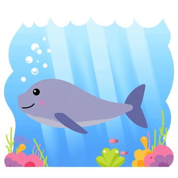 A dugong swimming gracefully just below the ocean surface, its rounded body gliding through the water. The dugong is creating a trail of transparent bubbles that rise towards the surface, scattering light as they float upward. The water around the dugong is a vibrant blue, with rays of sunlight filtering down, illuminating the scene. Colorful coral and small fish can be seen in the background, adding life to the underwater environment.