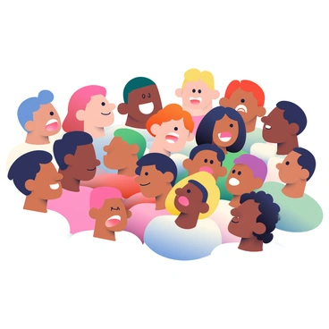 A crowd of diverse faces is gathered together, each displaying a unique expression. Some faces are showing joy with wide smiles, while others depict sadness with downturned lips. A few faces subtly change shape, morphing from anger to surprise, showcasing a dynamic range of emotions. The skin tones vary among the individuals, with shades of light brown, tan, and dark brown, reflecting a spectrum of backgrounds. The crowd is positioned in a way that suggests interaction, with some individuals looking at each other and others gazing forward, creating a feeling of movement and life. The overall scene captures the complexity of human emotions in a collective setting.