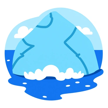 A massive glacier with a bright blue hue is prominently displayed, showing intricate patterns in its ice structure. Large chunks of ice are breaking away from the glacier, tumbling down into the ocean below with a splash, creating white foamy waves upon impact. The ocean is a deep blue color, reflecting the sunlight, while the sky overhead is clear with a few fluffy white clouds. The scene captures the dynamic moment of calving, showcasing the grandeur of nature.