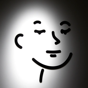 A wall is illuminated, casting shadows that define a face. The light source is positioned at an angle, creating sharp contrasts that outline the nose, cheekbones, and jawline. The shadows emphasize the eyes and lips, giving them depth. The background remains neutral, allowing the shadowed face to be the focal point of the composition.