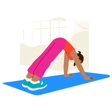 A person is performing the "superman hold" exercise on a bright blue yoga mat. The individual has their arms and legs fully extended, with their chest and thighs lifted off the mat. Their body is positioned in a straight line, creating a dynamic arch. The person's hair is tied back, and they are wearing a comfortable athletic outfit in vibrant colors. The background features a hint of a sunlit room with light streaming in, illuminating the scene.