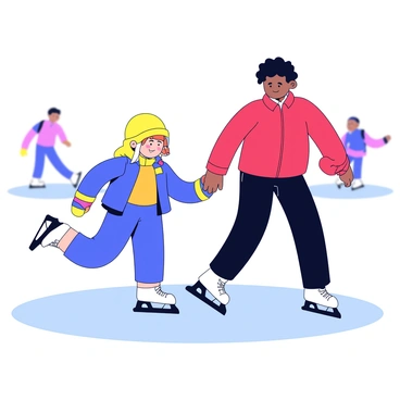 A young child learning to skate, holding on to a supportive adult on the ice.