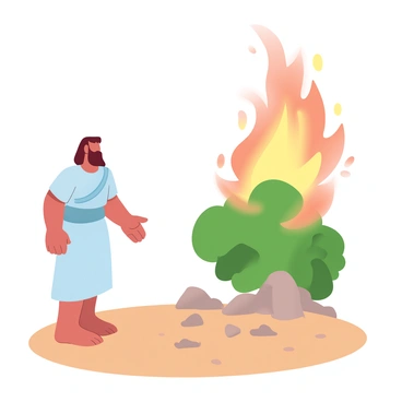 Moses encountering the burning bush with flames that do not consume it