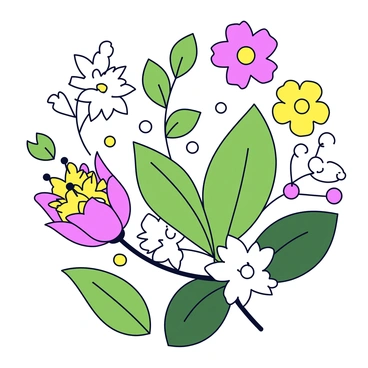 A creative collage of various botanical elements like leaves, flowers, and stems.