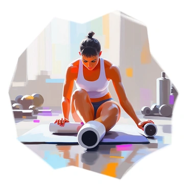 An athlete using a foam roller for muscle recovery in a gym setting