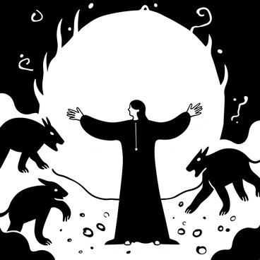 A warlock summoning dark creatures from a swirling portal of shadows