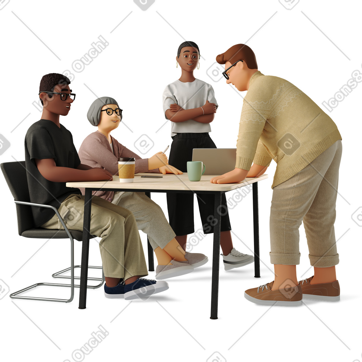 Four people at work illustrazione in stile 3D Business scarica in PNG, SVG