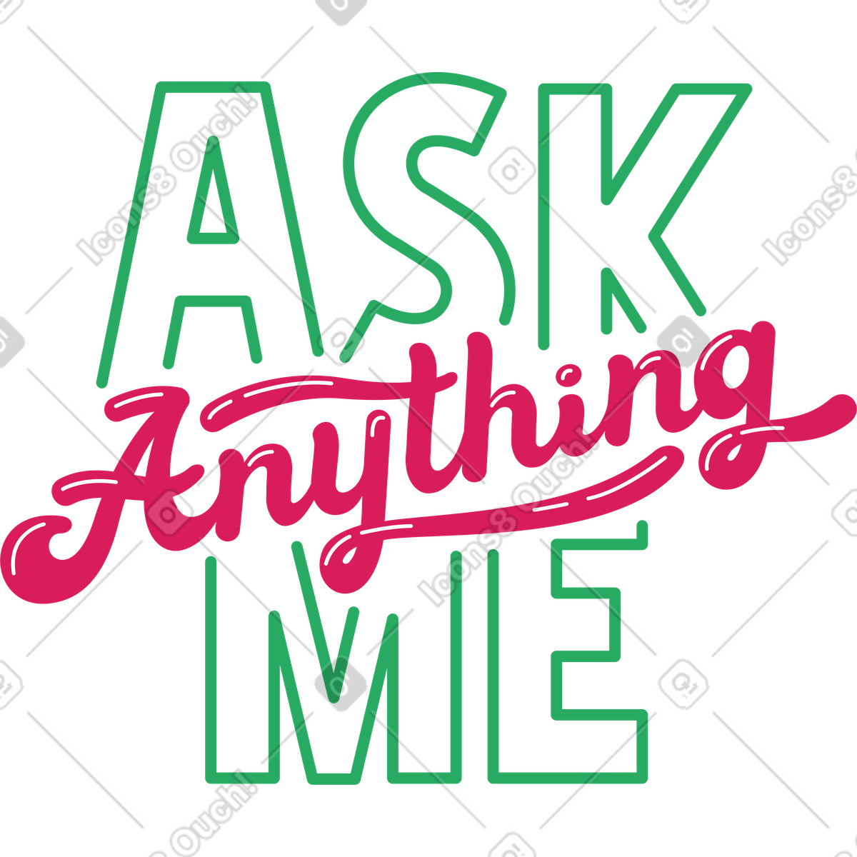 Lettering ask me anything red and green text illustration in style download in PNG, SVG