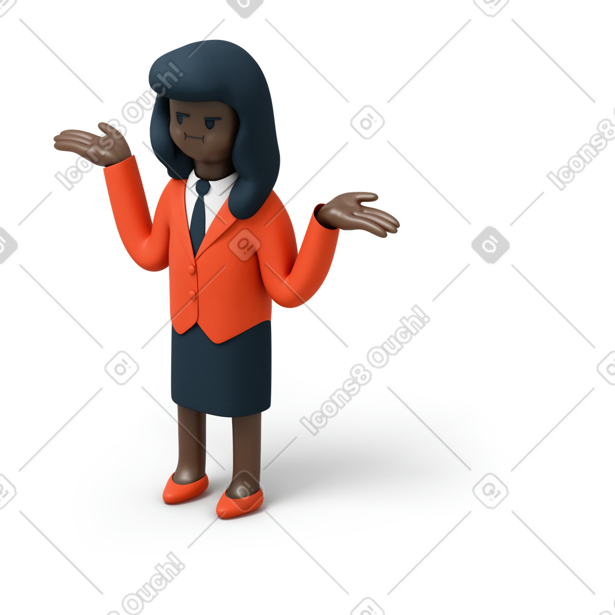 Black woman in suit shrugging shoulders illustration clipart for something went wrong theme SVG GIF