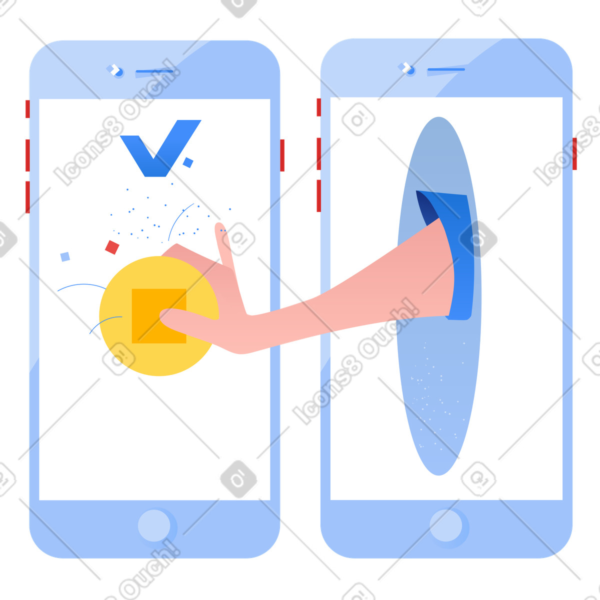 Illustration Transferts d'argent mobile et envoi numérique dans le style Clip à télécharger aux formats PNG, SVG