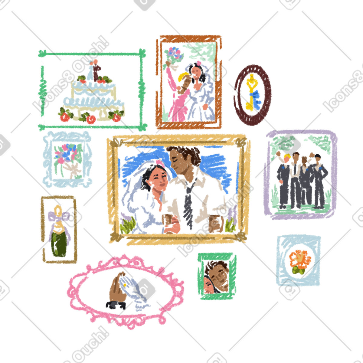 Illustration Frames with wedding photos dans le style Sketchbook à télécharger aux formats PNG, SVG