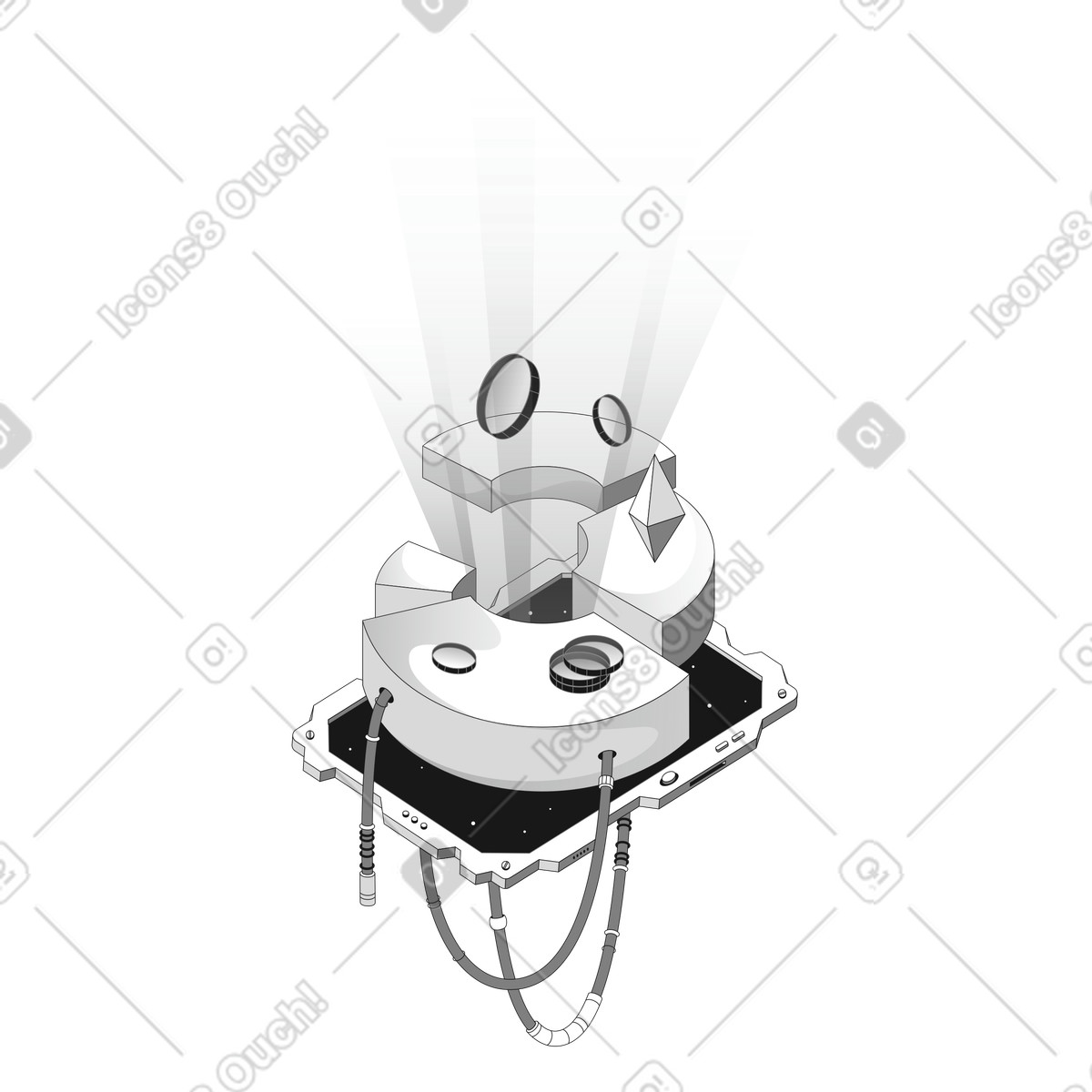 Futuristic donut chart on connected digital tablet device illustration in style download in PNG, SVG