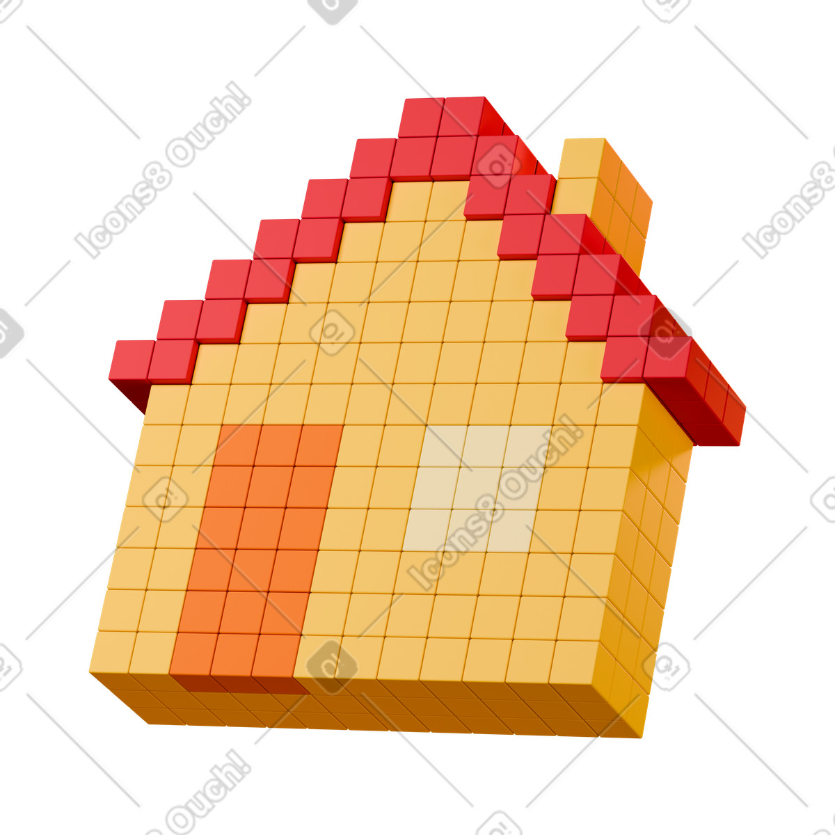Ilustração de House pixel art blocky building with red roof and chimney em no estilo 3D Stickle para baixar em PNG, SVG